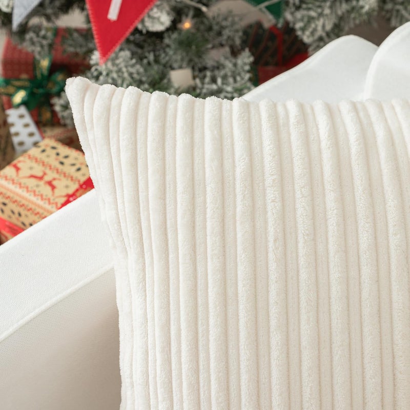 K KEVIN TEXTILE Kevin Textile Pack of 2, Christmas Soft Corduroy Soild Decorative Square Throw Pillow Covers Set Cushion Cases for Sofa Bedroom Car 18 x 18 Inch 45 x 45 cm, Creamy White - Image 2